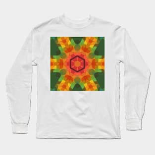 Retro Mandala Flower Red Orange and Green Long Sleeve T-Shirt